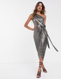 Gabria one shoulder drape midi dress in metallic at Asos